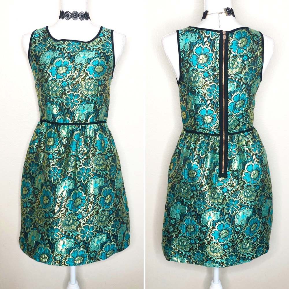 Xhilaration Metallic Floral Balloon Dress SZ Small